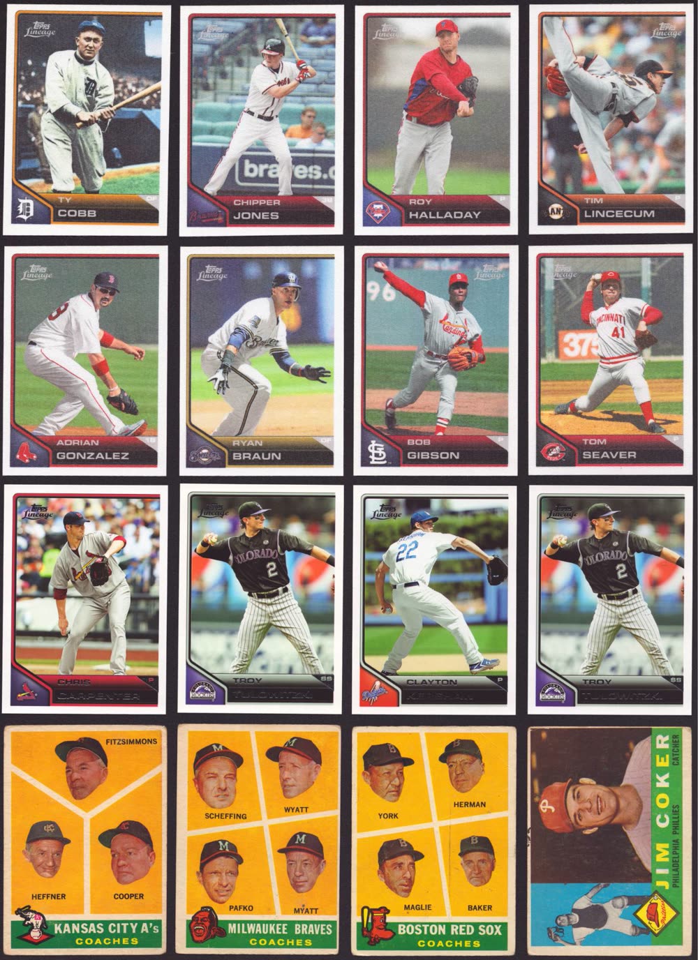 Scan of sixteen baseball cards in four rows
